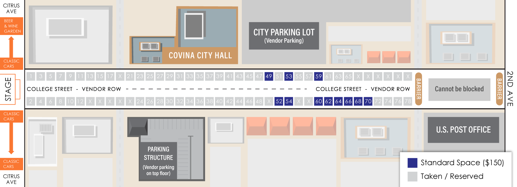 2018 Thunderfest Vendor Row Map as of 9/27/18